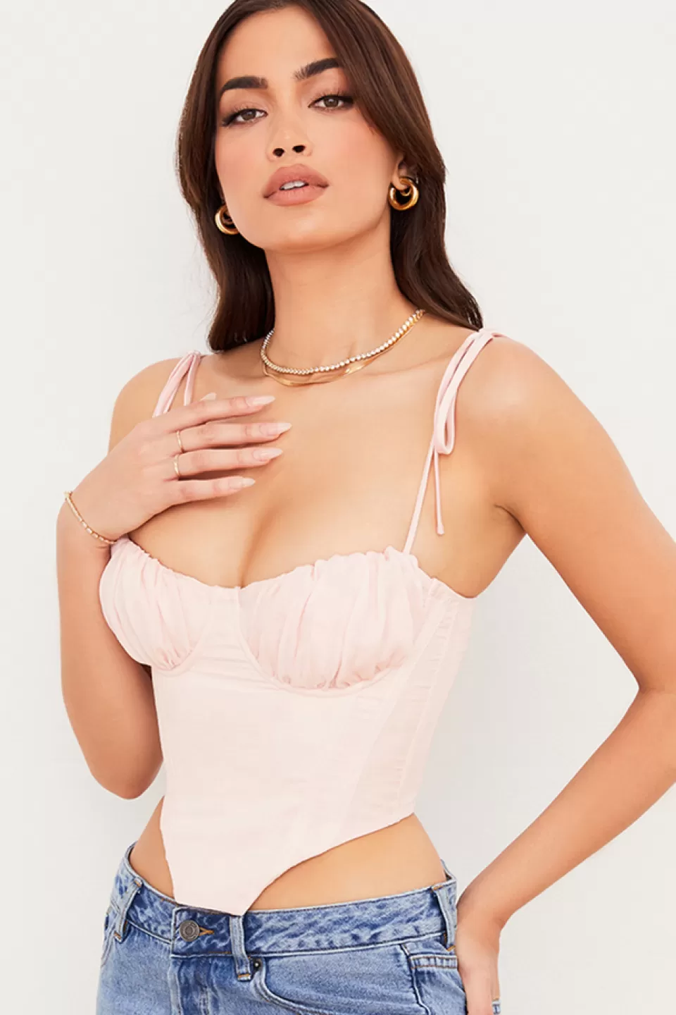 House of CB 'Willow' Baby Pink Chiffon Gathered Bust Cropped Corset Sale