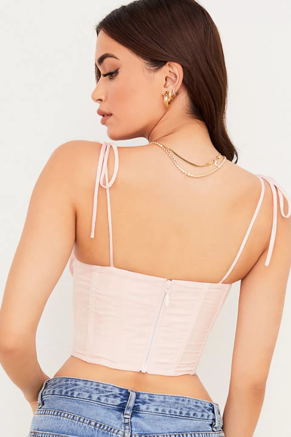 House of CB 'Willow' Baby Pink Chiffon Gathered Bust Cropped Corset Sale