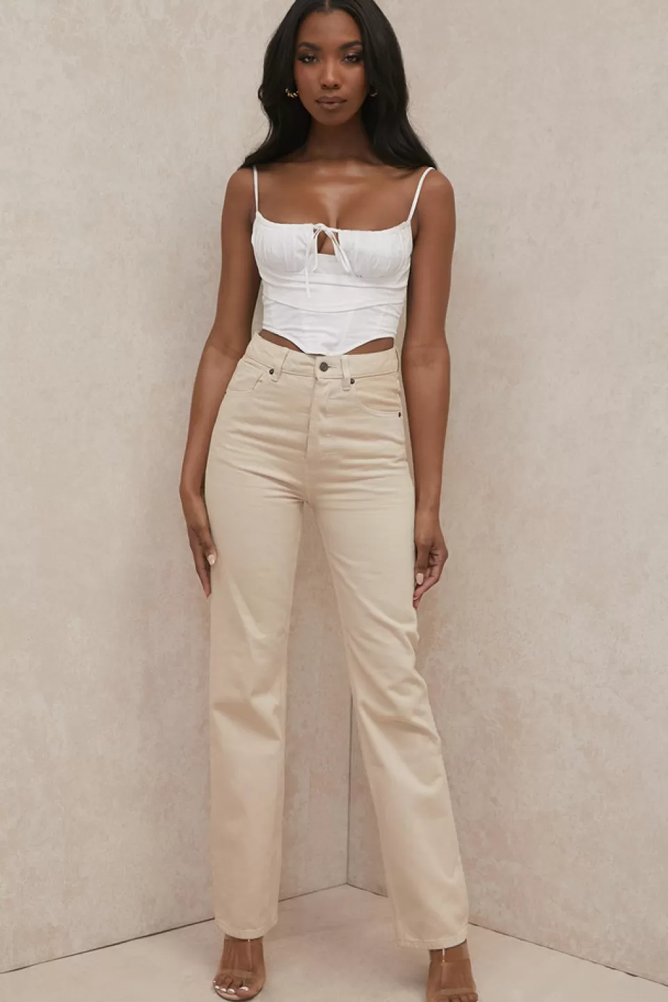 House of CB 'Yara' Ecru Vintage Fit High Waist Jeans Hot