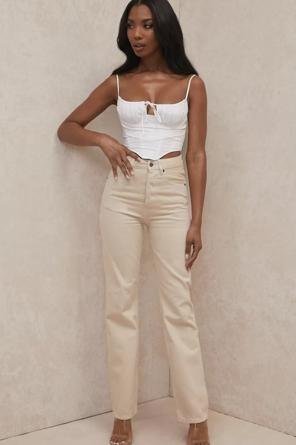 House of CB 'Yara' Ecru Vintage Fit High Waist Jeans Hot
