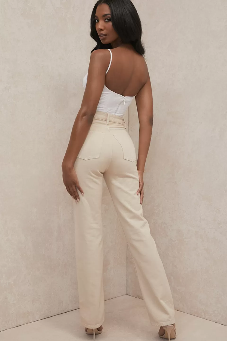 House of CB 'Yara' Ecru Vintage Fit High Waist Jeans Hot